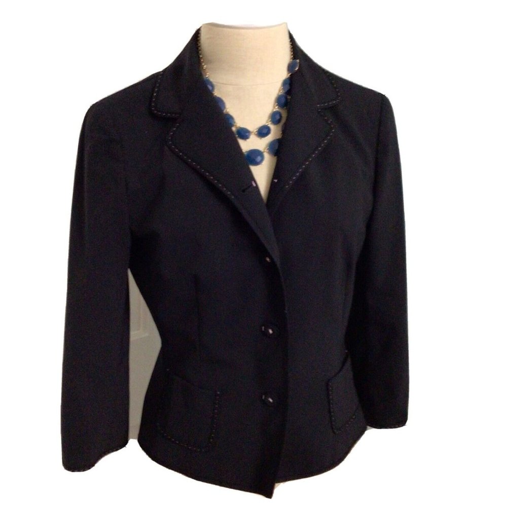 Ellie Tahari black blazer with pink stitched design~Size 8